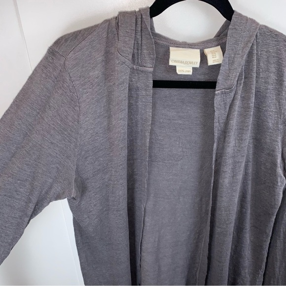 Cynthia Rowley sz M Dark Grey 100% Linen Open Hooded Cardigan Tunic Sweater - Picture 2 of 6